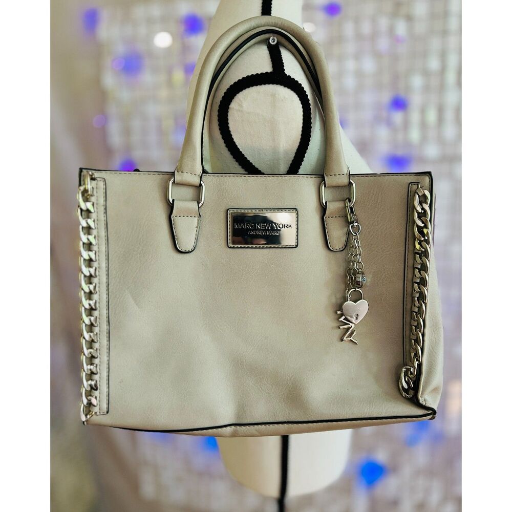 Vintage Marc New York faux white leather satchel with chain detail